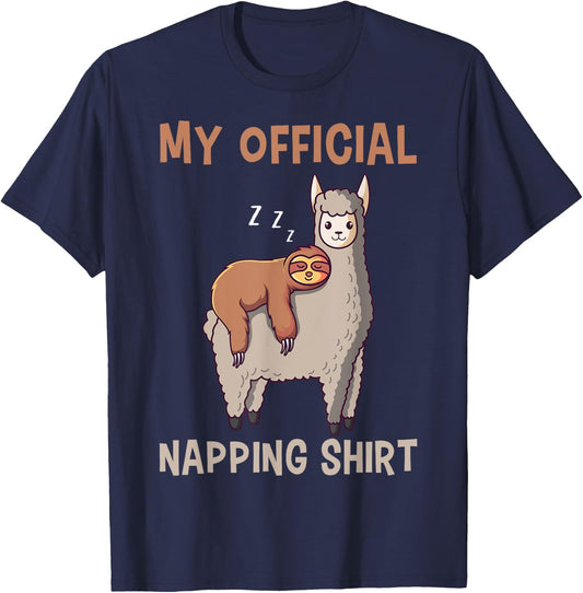 My Official Napping Shirt Sleeping Sloth Llama Alpaca T-Shirt - T-Shirt | Navy