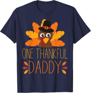 One Thankful Daddy Turkey Thanksgiving Fall Shirt Father Dad T-Shirt - T-Shirt | Navy