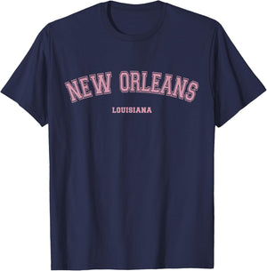 Pink New Orleans Louisiana LA Varsity Style on New Orleans T-Shirt - T-Shirt | Navy