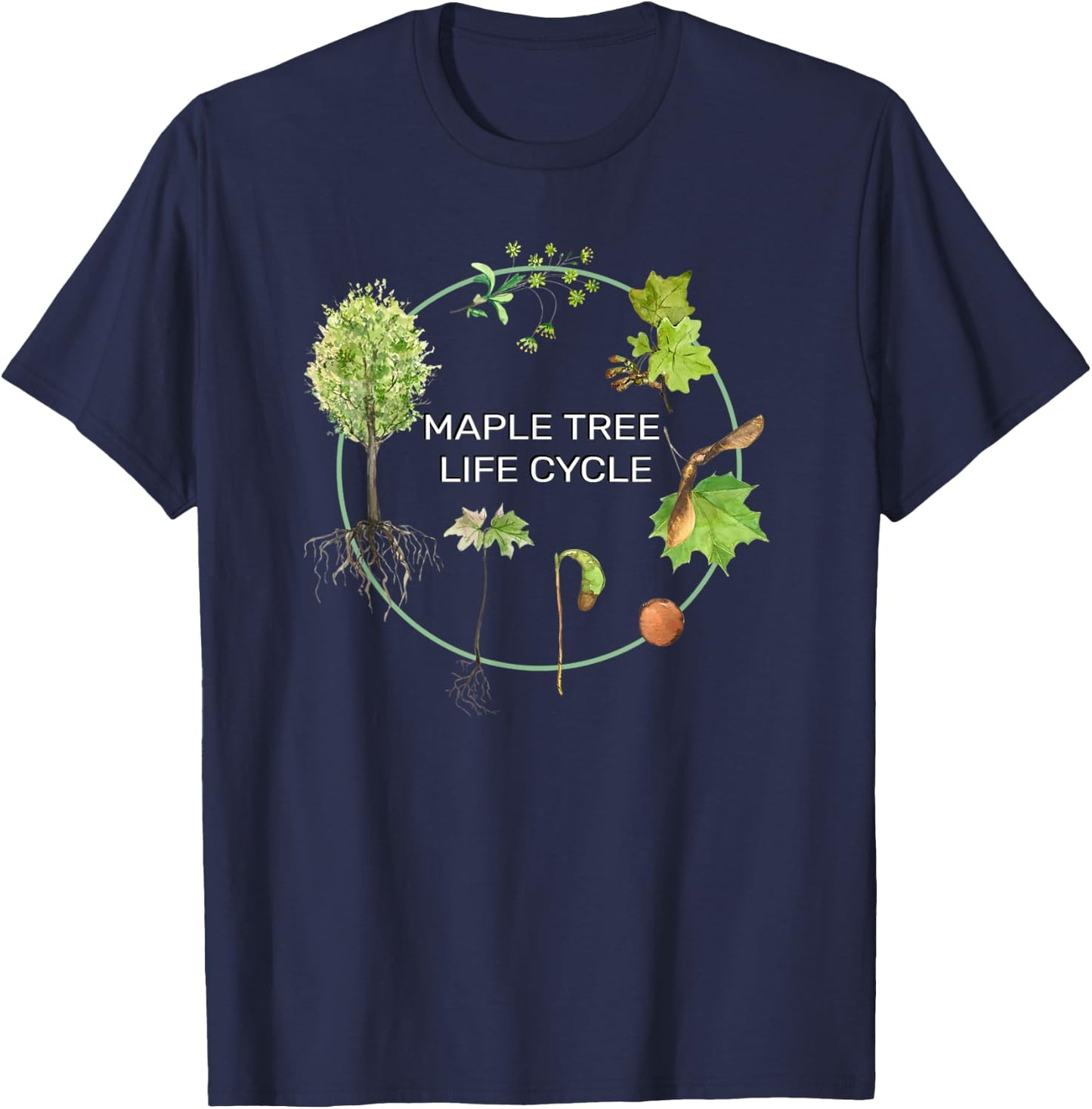 Maple Tree Seasonal Life Cycle Design Seed To Forest Lifespa T-Shirt - T-Shirt | Navy
