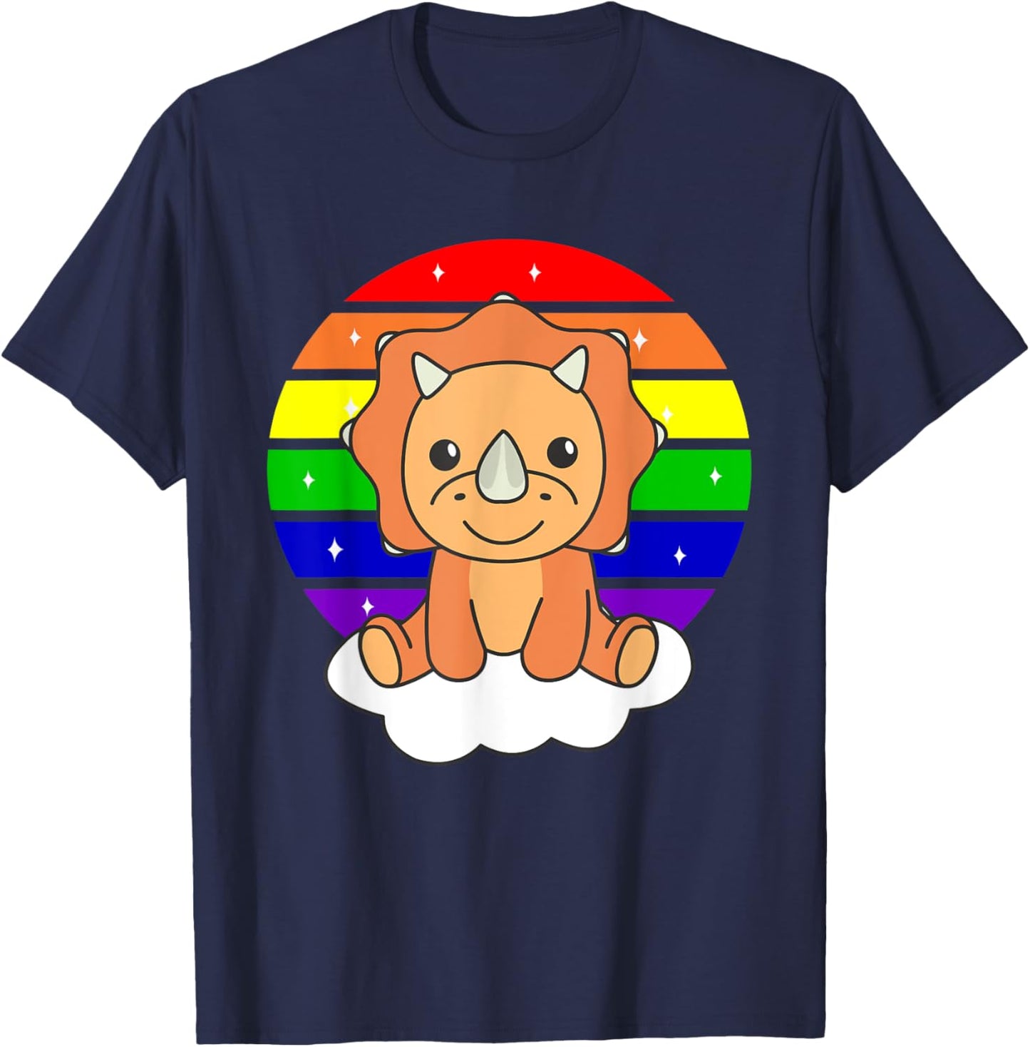 Triceratops Colorful Rainbow For Kids Cute Dino T-Shirt - T-Shirt | Navy