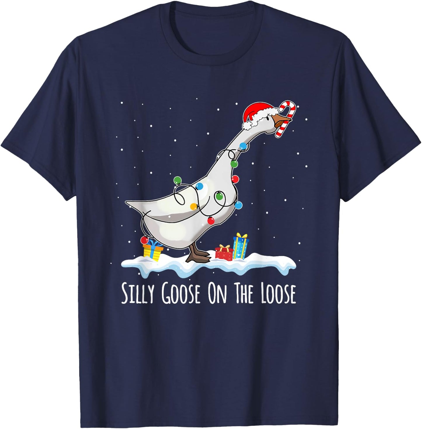 Cute Funny Santa Duck Silly Goose On The Loose Christmas T-Shirt - T-Shirt | Navy