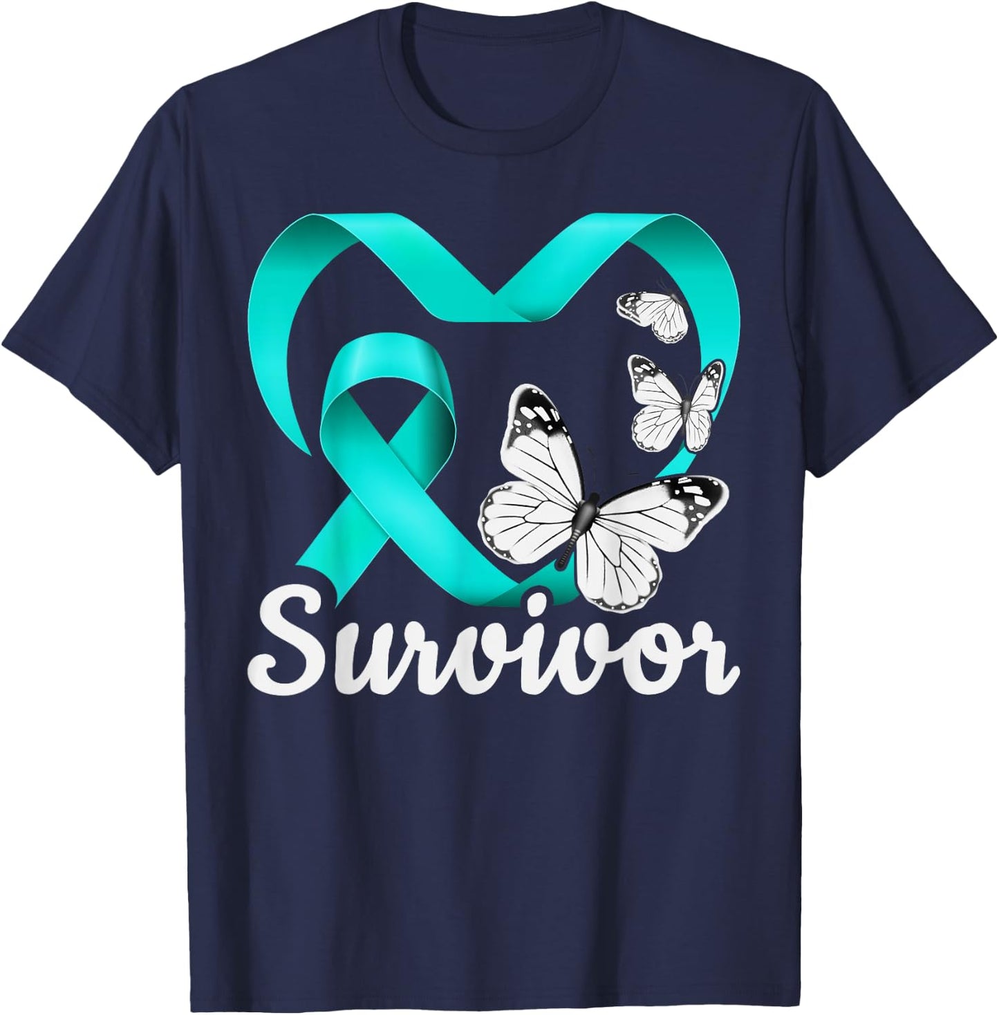 Sexual Assault Survivor, teal heart, butterflies T-Shirt - T-Shirt | Navy