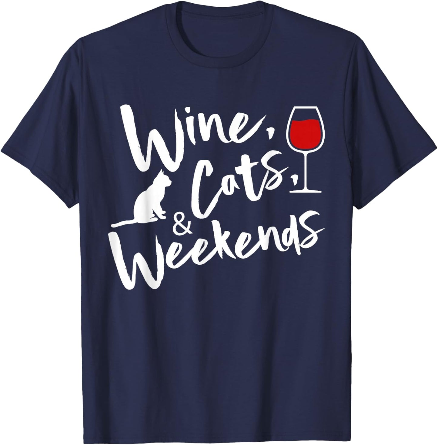 Wine Cats And Weekends T-Shirt - T-Shirt | Navy