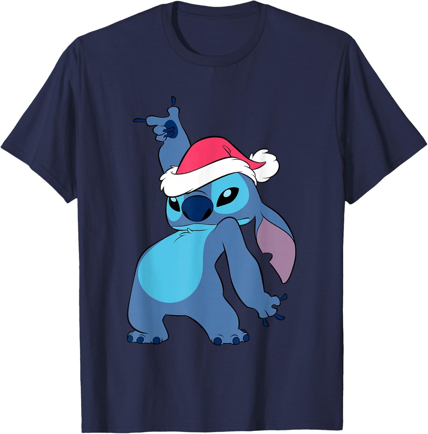 Disney Lilo & Stitch Christmas Santa Hat Stitch Portrait T-Shirt - T-Shirt | Navy