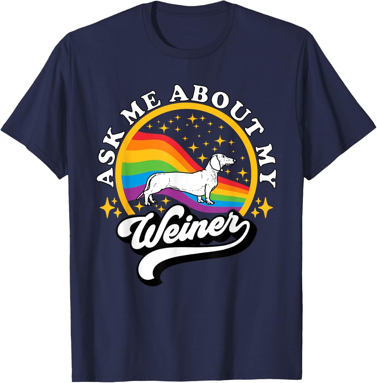 Funny Dachshund Wiener by TheMaesthetics -Adults Retro Wiener Dog Black Small T-Shirt - T-Shirt | Navy