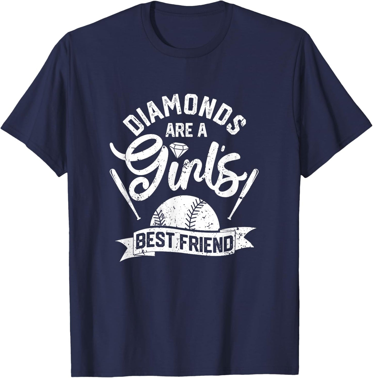 Diamonds Are A Girls Best Friend Softball Baseball Girl Love T-Shirt - T-Shirt | Navy
