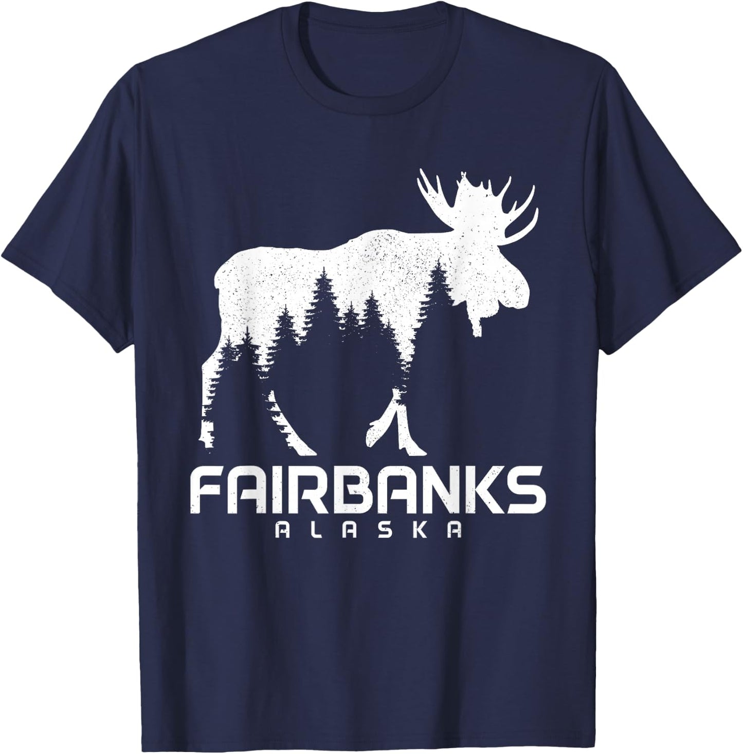 Fairbanks Alaska Vintage Pride Souvenir Moose Nature T-Shirt - T-Shirt | Navy