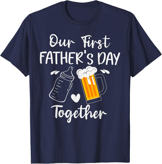 Our First Father's Day Milk Vs Beer Together T-Shirt - T-Shirt | Navy