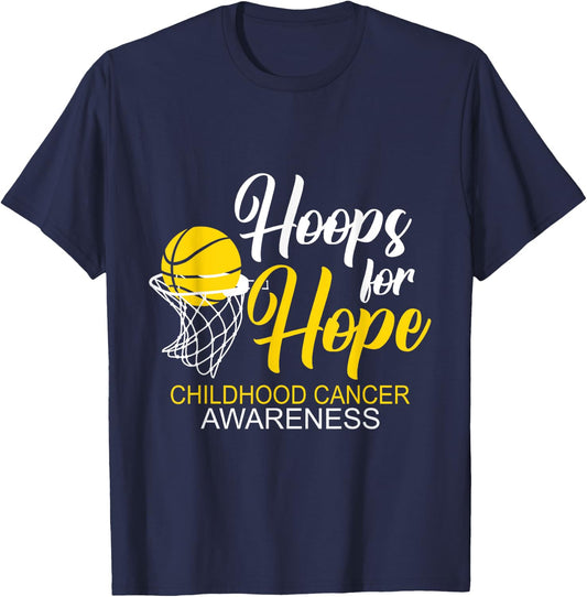 Hoops For Hope Basketball Player Childhood Cancer Awareness T-Shirt - T-Shirt | Navy