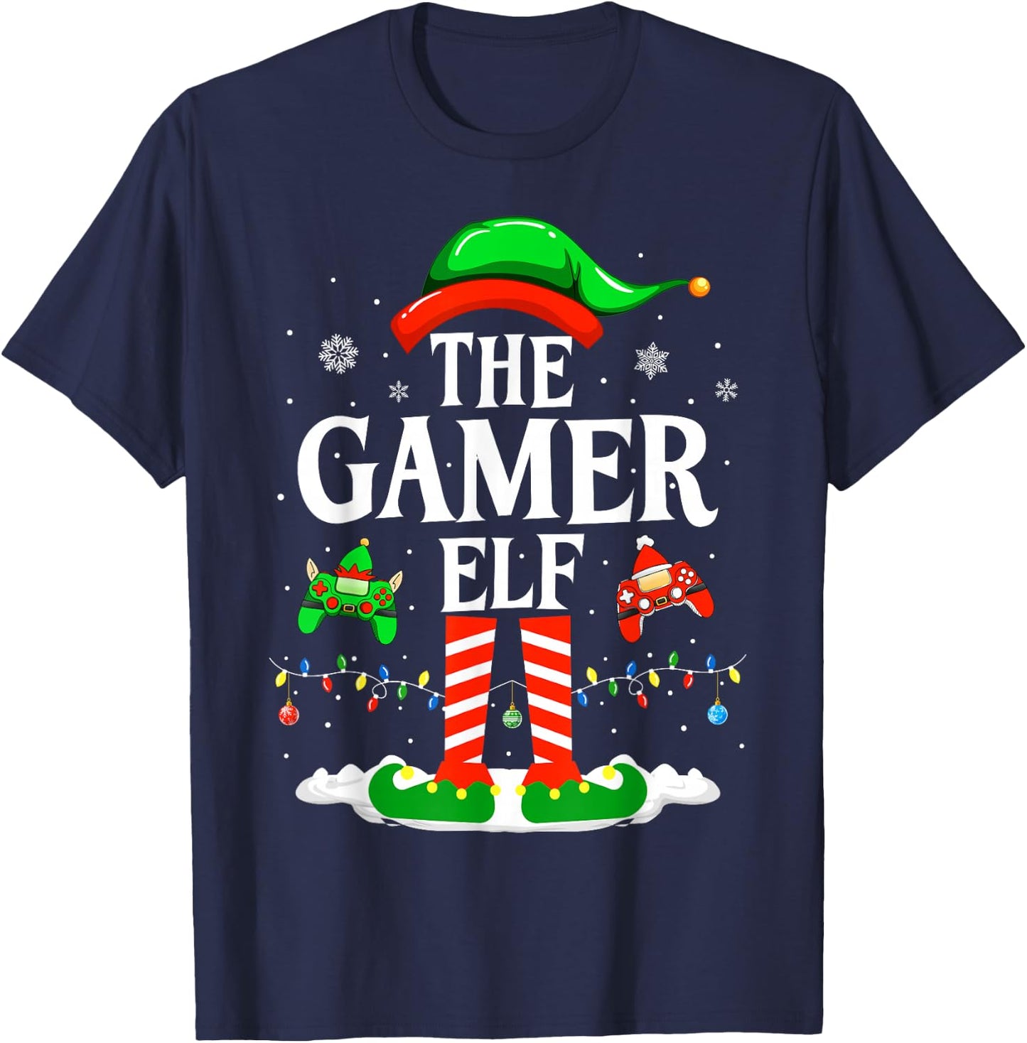 The Gamer Elf Funny Gaming Elf Christmas Gamer T-Shirt - T-Shirt | Navy