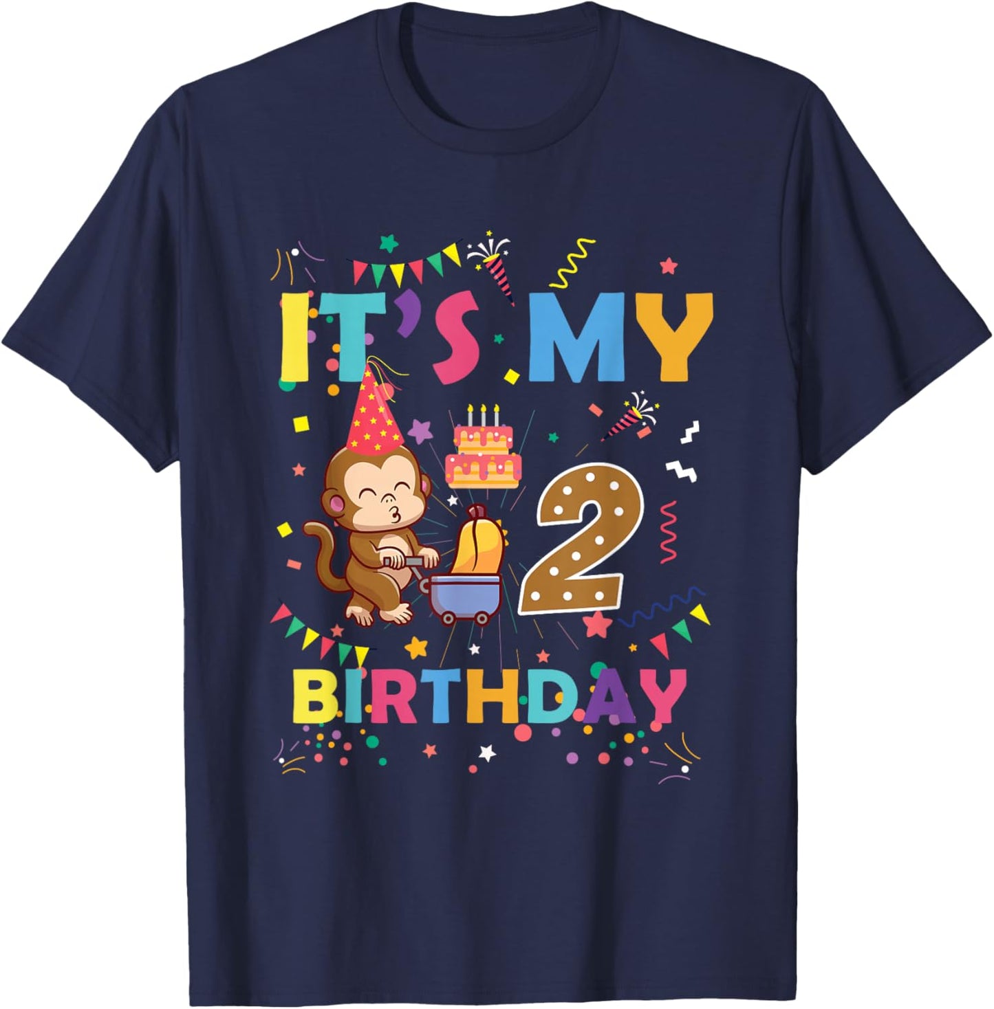 It's My 2nd Birthday Monkey 2 Year Old Boys Girls Kids T-Shirt - T-Shirt | Navy