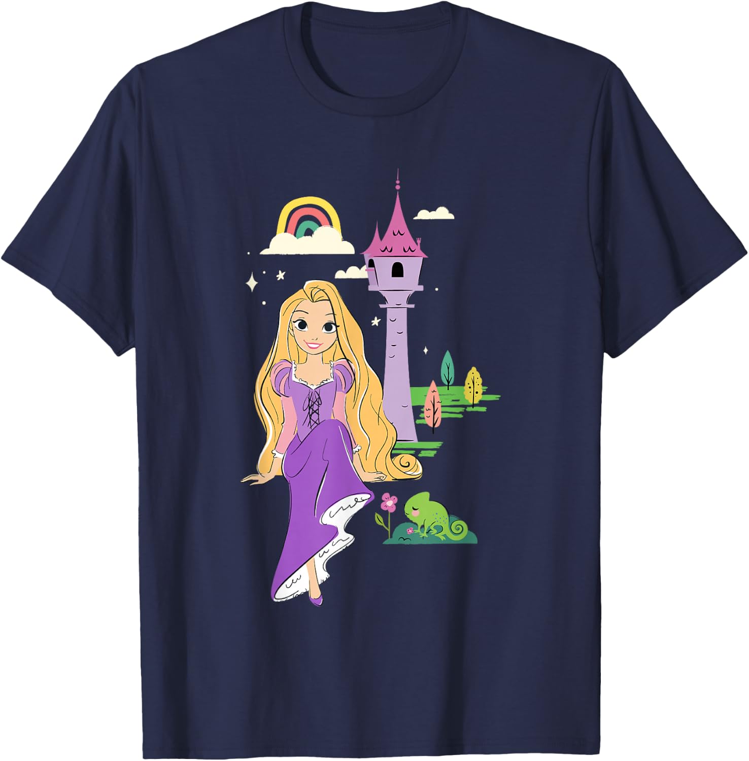 Disney Tangled Rapunzel & Pascal Rainbow Tower Sketch T-Shirt - T-Shirt | Navy