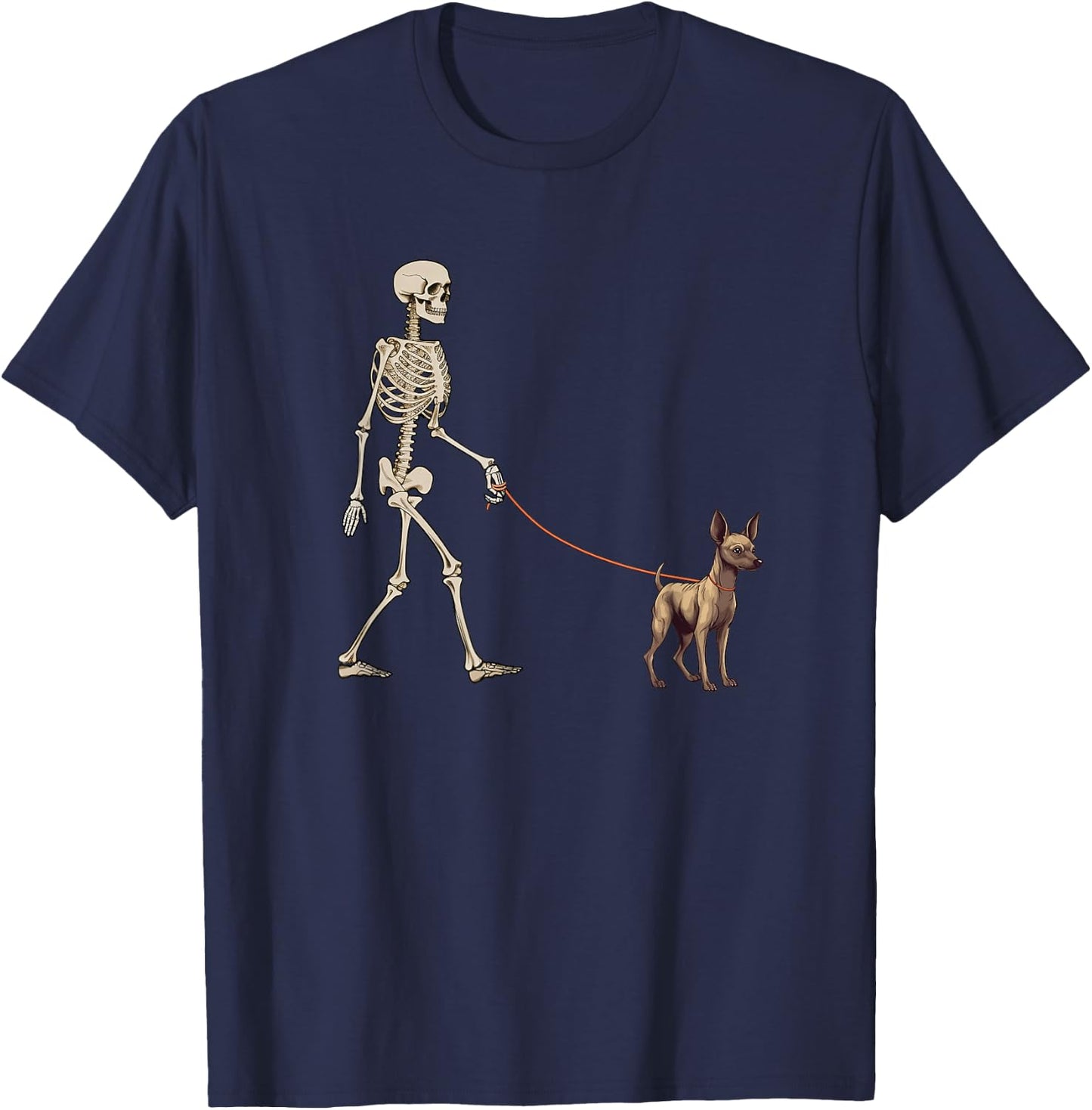Funny Xoloitzcuintli Xolo Skeleton Dog Walking Halloween Dog T-Shirt - T-Shirt | Navy