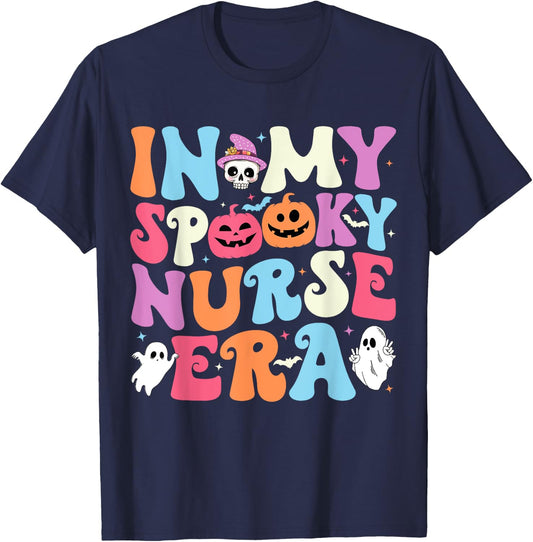 In My Spooky Nurse Era Cute Groovy Spooky Nurse Halloween T-Shirt - T-Shirt | Navy