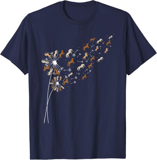 Dandelion Horses - Horse Lover Horseman Equestrian Riding T-Shirt - T-Shirt | Navy