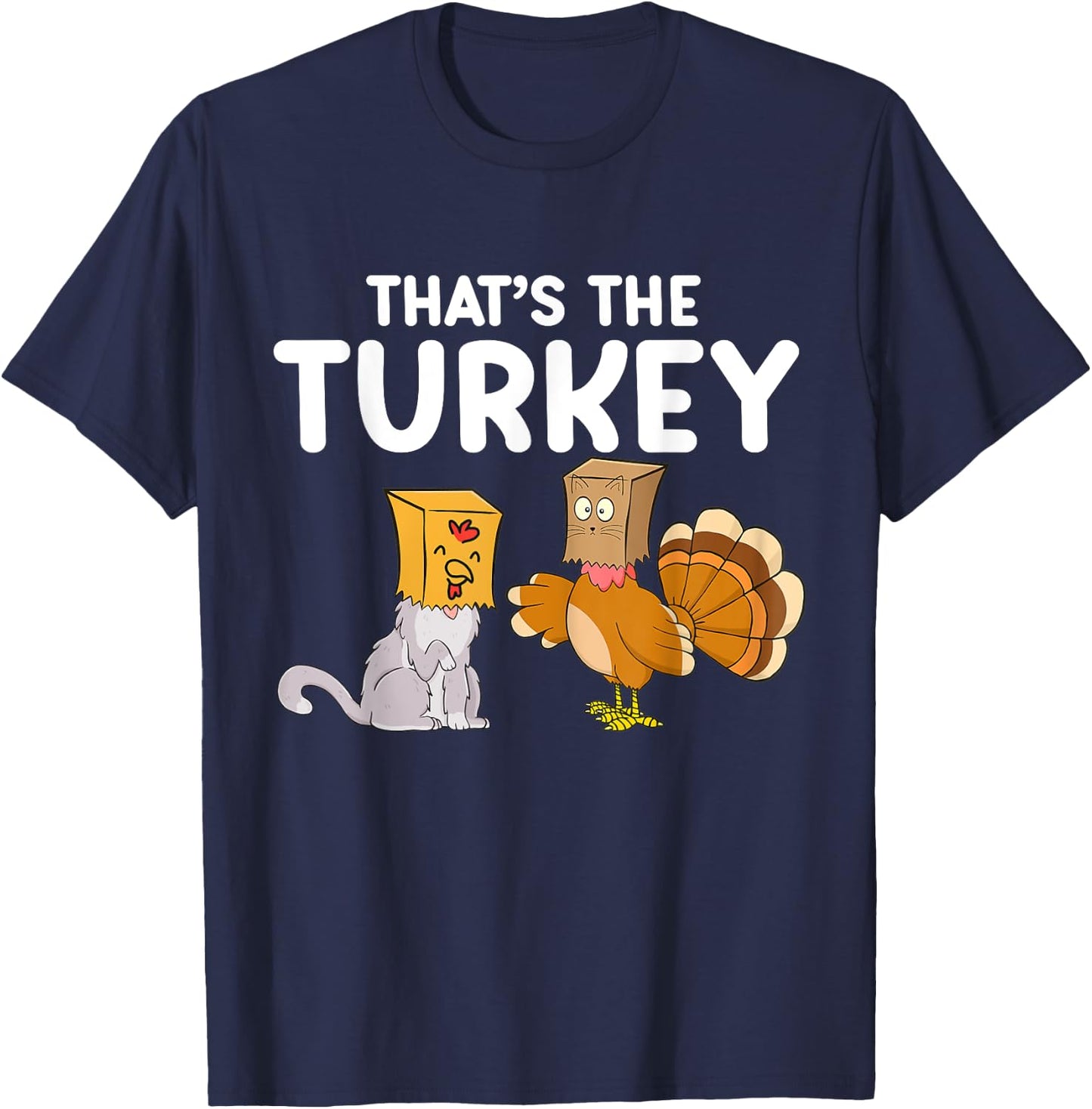 Thanksgiving Cat Fake Cat Meow Funny Thanksgiving Turkey Women Girls Kids T-Shirt - T-Shirt | Navy