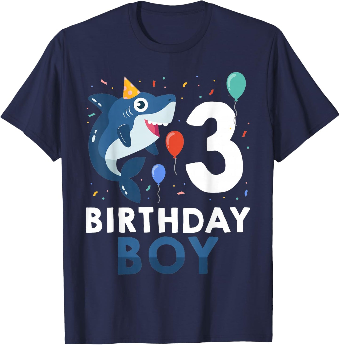 3rd Birthday Boy Shark Ocean 3 Year Old Funny B-Day Matching T-Shirt - T-Shirt | Navy