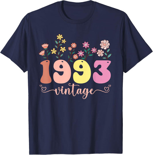32 Years Old Vintage 1993 32nd Birthday Wildflower T-Shirt - T-Shirt | Navy