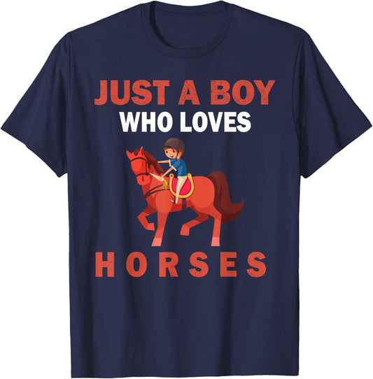 Cute Just A Boy Who Loves Horses Animals men and boys T-Shirt - T-Shirt | Navy