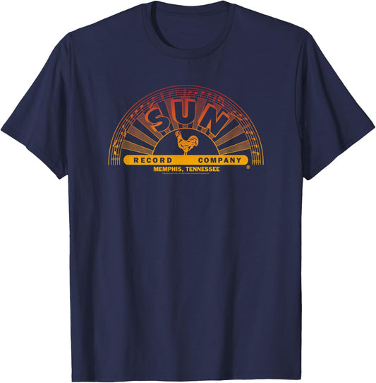 Sun Records Half Logo Ombré Gradient Fade T-Shirt - T-Shirt | Navy