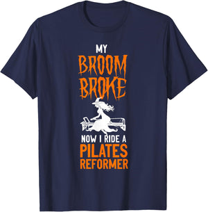 Pilates Instructor Teacher Halloween Witch My Broom Broke T-Shirt - T-Shirt | Navy