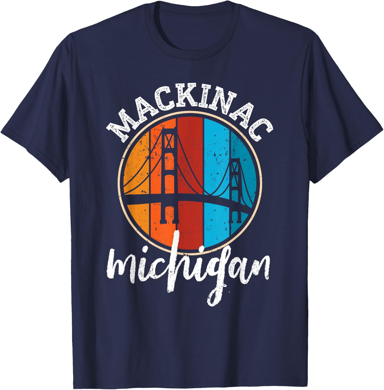 Retro Mackinac Bridge Mackinaw Vintage Michigan Souvenir T-Shirt - T-Shirt | Navy