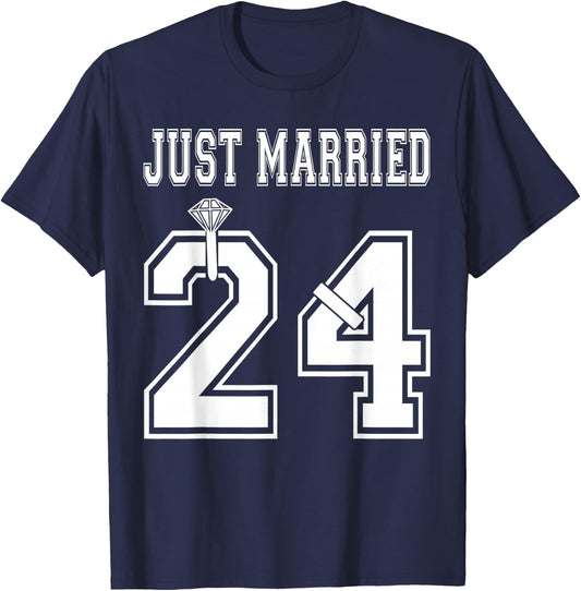 Just Married 2024 Wife Husband Matching Honeymoon T-Shirt - T-Shirt | Navy