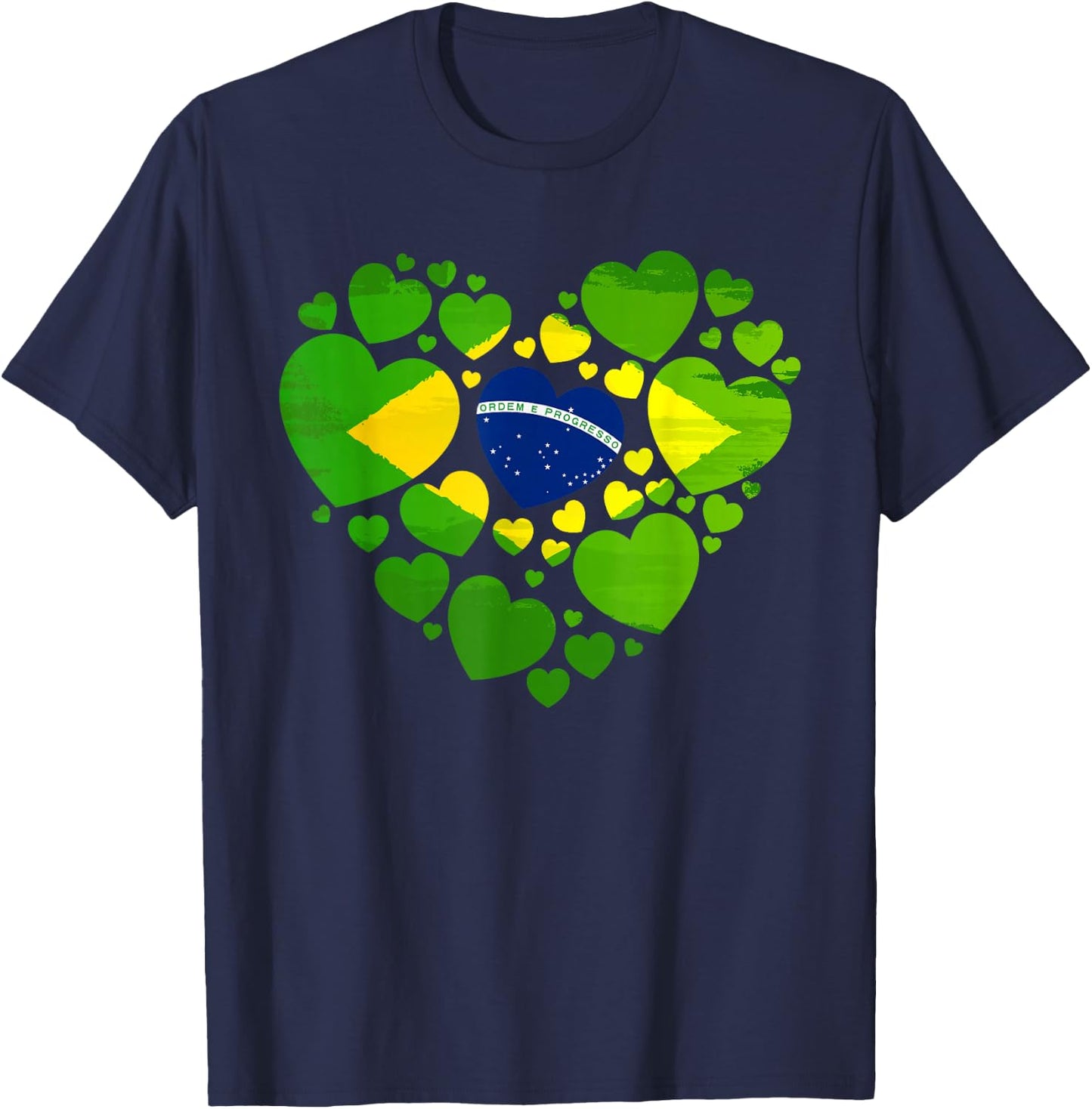 Brazilian Flag Heart Idea & Brazil Flag Heritage T-Shirt - T-Shirt | Navy