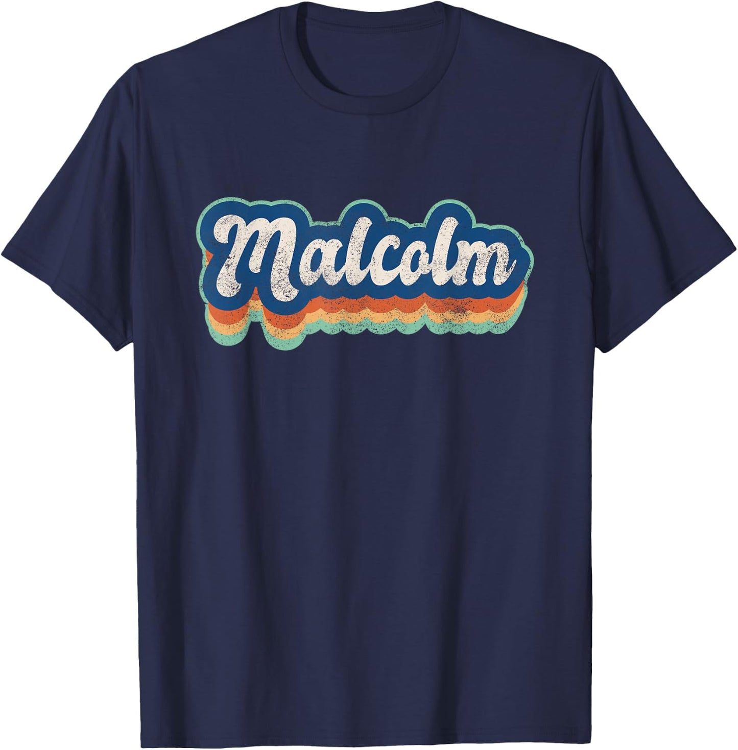 Malcolm First Name Boy Vintage Style 70s 80s Personalized T-Shirt - T-Shirt | Navy