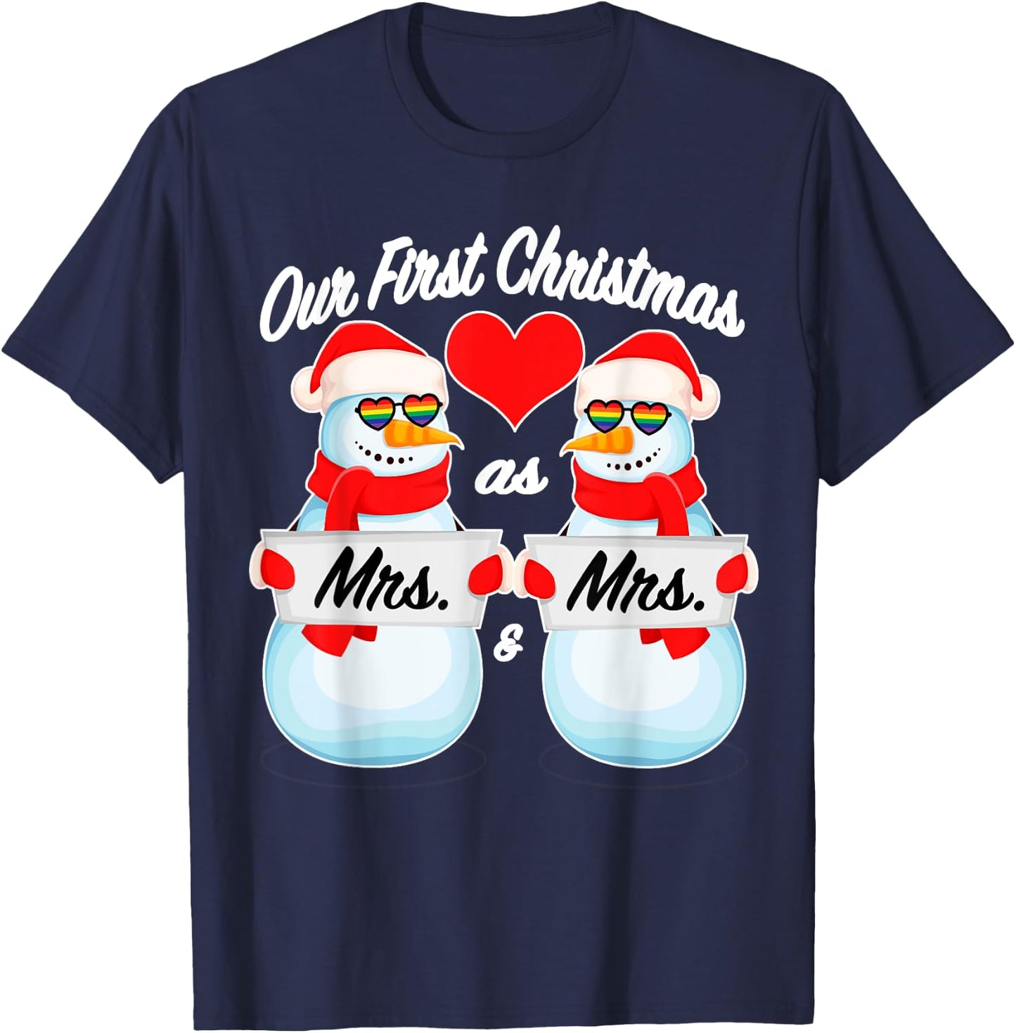 Matching Christmas Snowman Pajamas (Mrs) for Lesbian Couples T-Shirt - T-Shirt | Navy