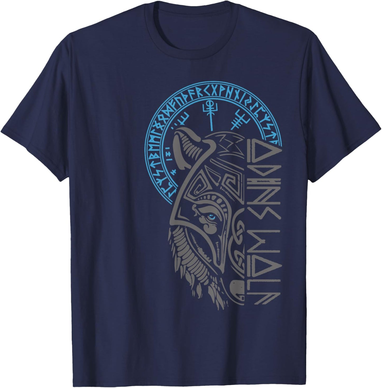 Odin's Wolf Mask Runes Norse Compass Valhalla Vikings T-Shirt - T-Shirt | Navy