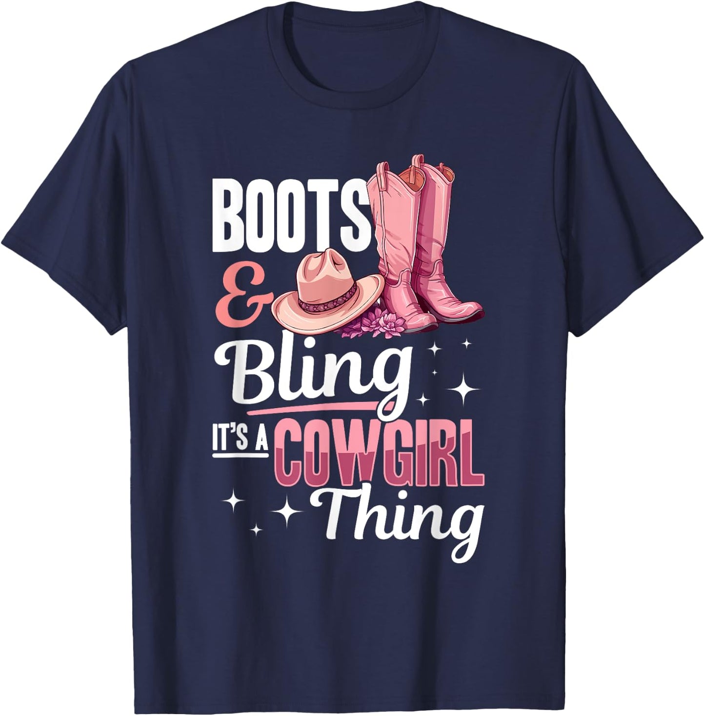 Rodeo Western Country Southern Cowgirl hat - Boots & Bling T-Shirt - T-Shirt | Navy