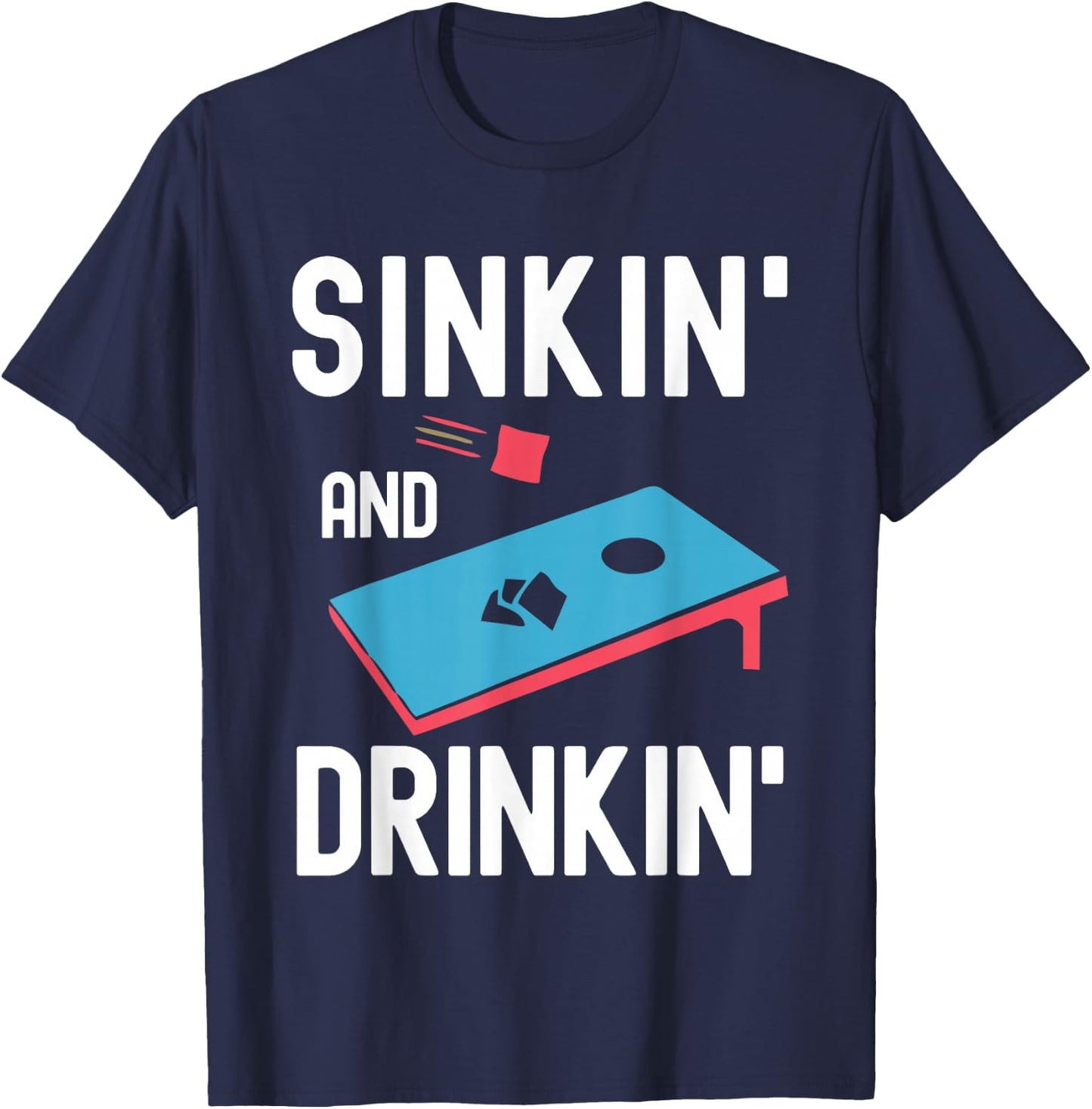 Sinking And Drinking Cornhole Player Funny Bean Bag T-Shirt - T-Shirt | Navy