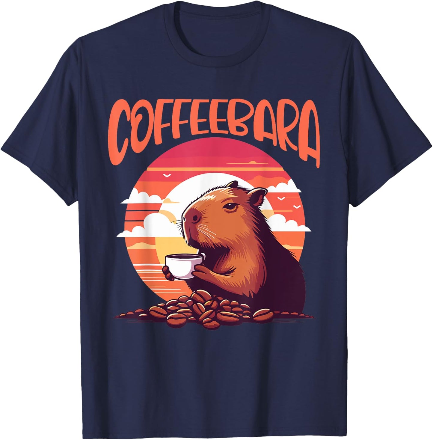 Coffeebara capybara and coffee fun T-Shirt - T-Shirt | Navy