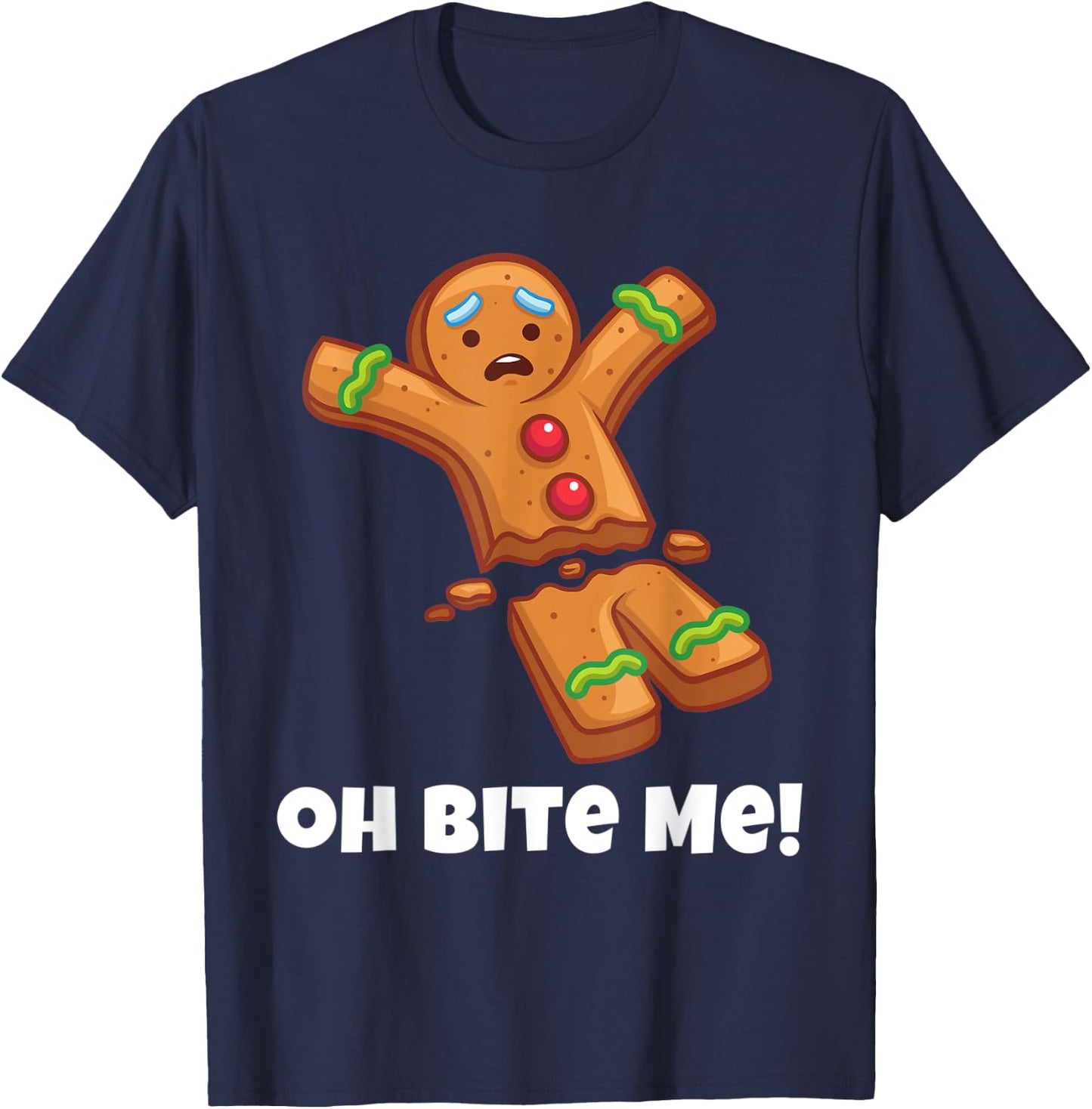 Funny Christmas Gingerbread Man Bite Me Naughty Adult Humor T-Shirt - T-Shirt | Navy
