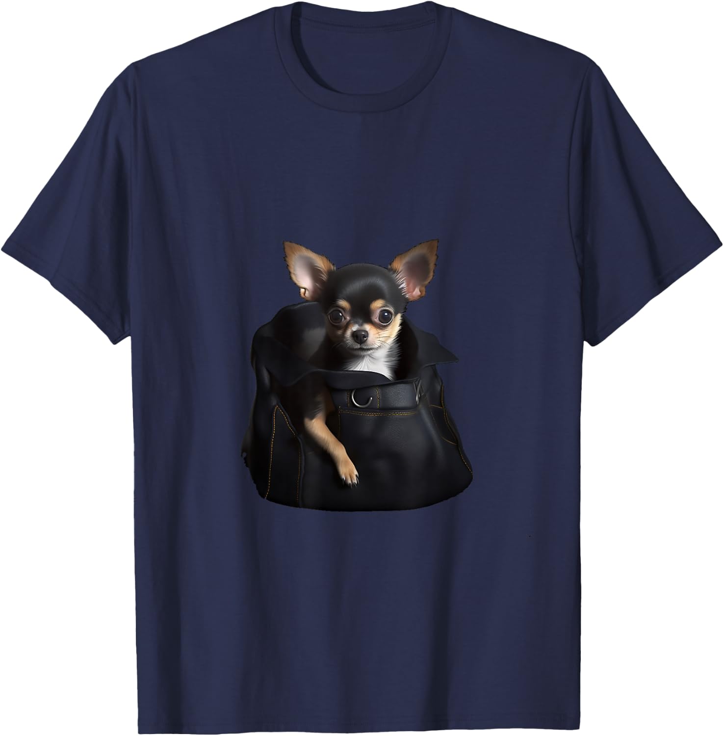 Funny Chihuahua In Pocket Cute Dog Month Dad Animal Shelter T-Shirt - T-Shirt | Navy