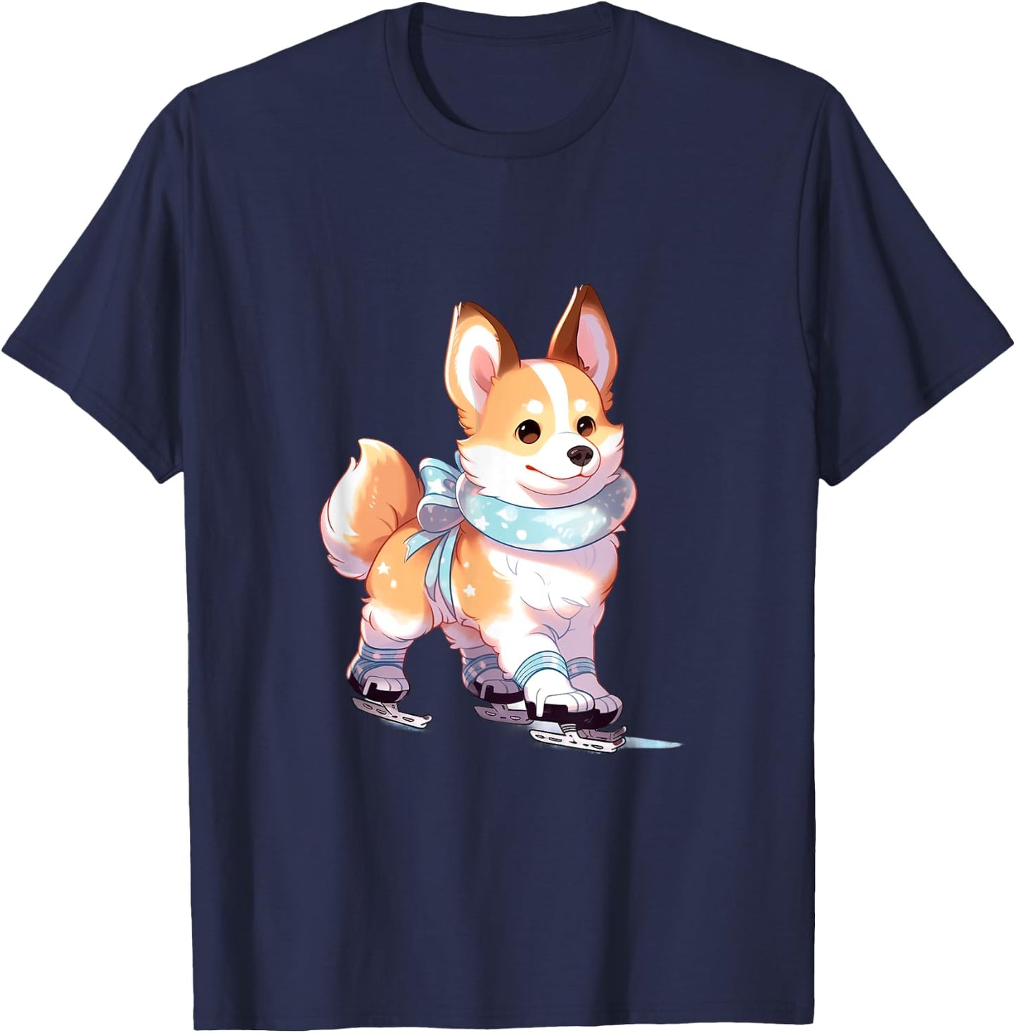 Corgi Ice Skating Dog Figure Skater Kids Girls Women T-Shirt - T-Shirt | Navy
