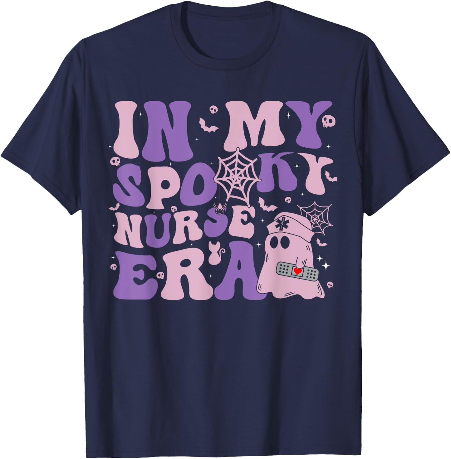 Retro Groovy Halloween In My Spooky Nurse Era Scary RN T-Shirt - T-Shirt | Navy