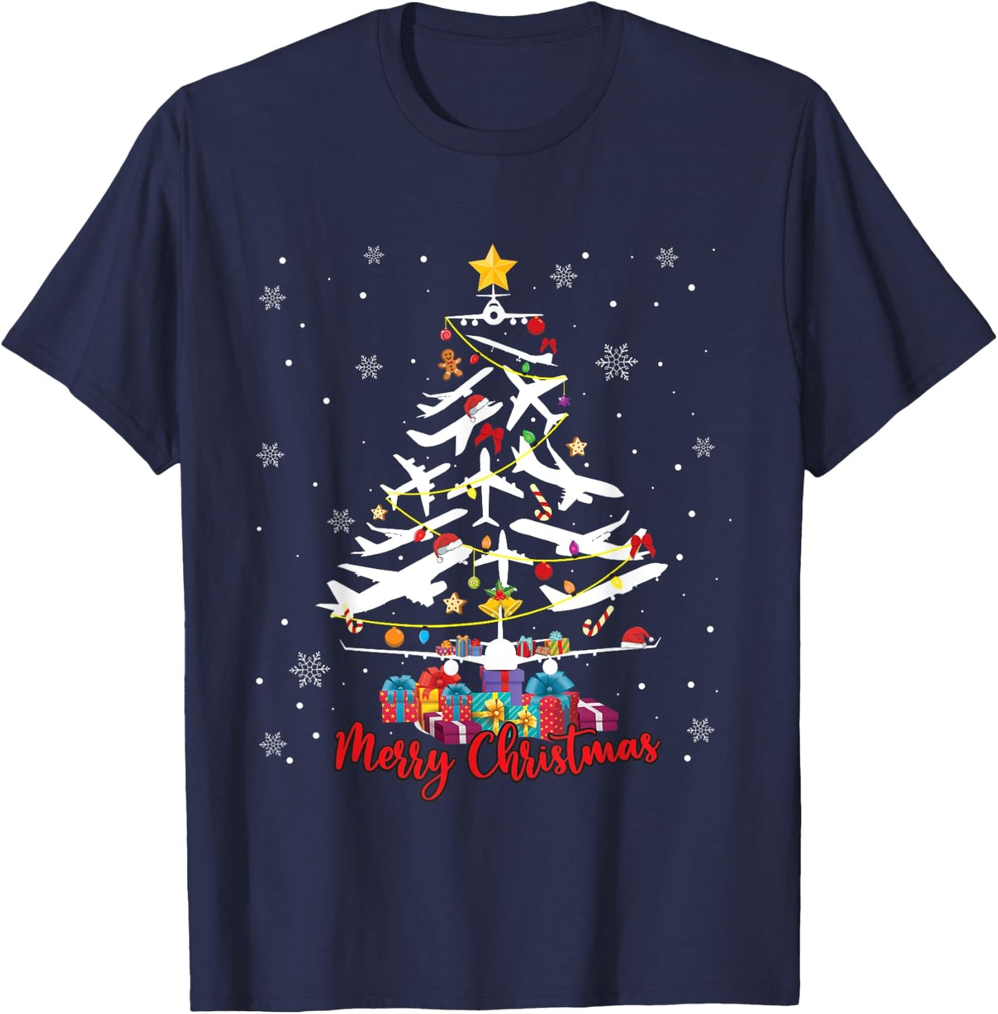 Airplane Christmas Tree Merry Xmas Most Likely Pilot T-Shirt - T-Shirt | Navy