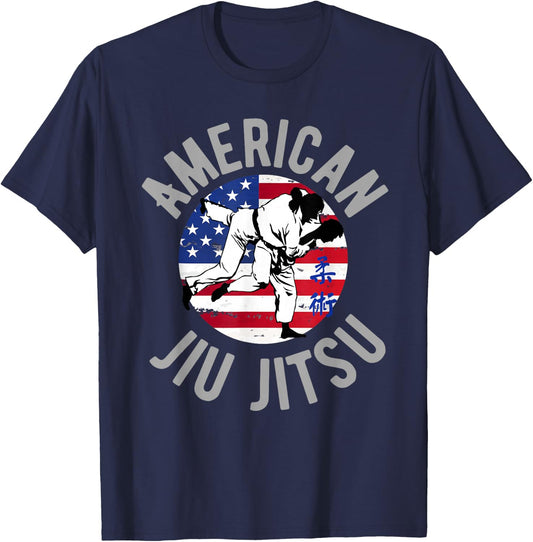 American Jiu Jitsu American Flag BJJ Jiujitsu Sports Women Kids Men T-Shirt - T-Shirt | Navy