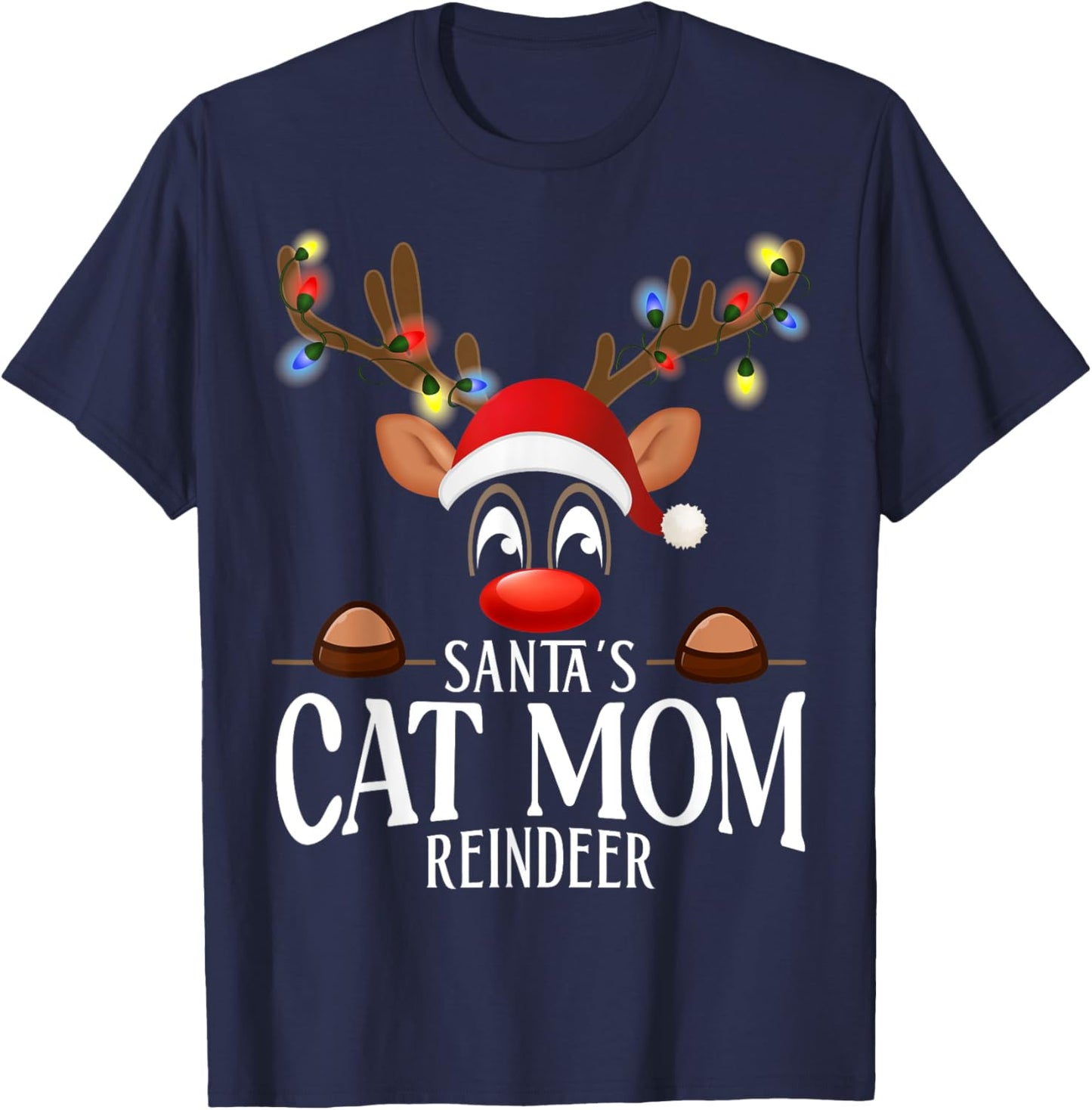 Santa's Cat mom Reindeer Funny XMas Matching PJS T-Shirt - T-Shirt | Navy