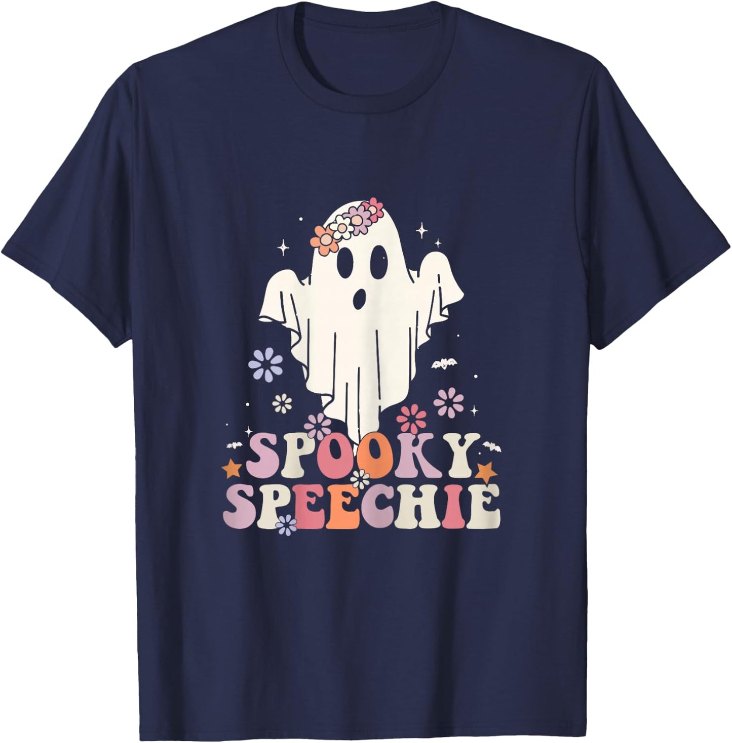 Retro Speech Therapy Halloween Spooky Speechie Language T-Shirt - T-Shirt | Navy
