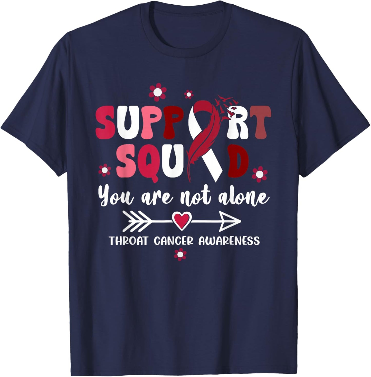Groovy Support Squad Burgundy Ribbon Throat Cancer Awareness T-Shirt - T-Shirt | Navy