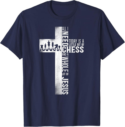 Chess Player Chess Piece Vintage Christian Jesus Cross T-Shirt - T-Shirt | Navy