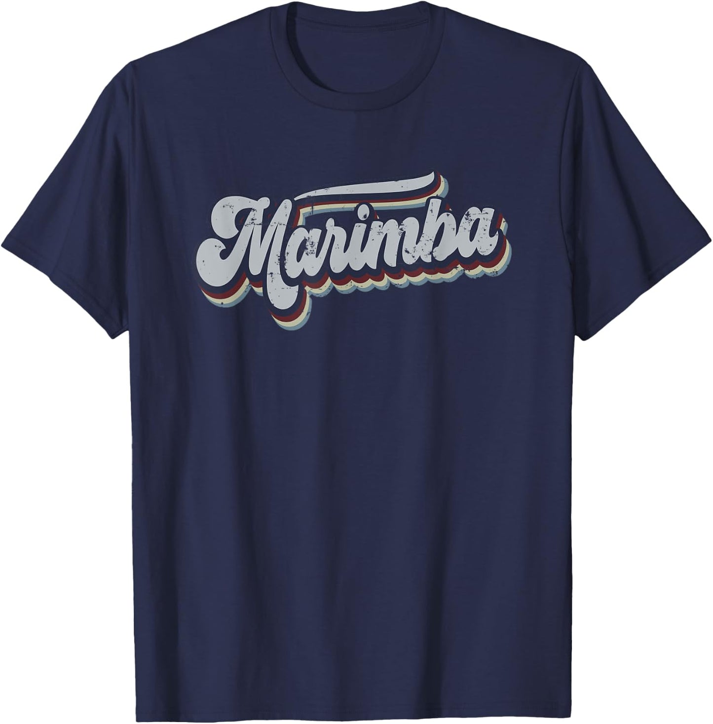 Marimba Retro Vintage Distressed Rainbow Gift T-Shirt - T-Shirt | Navy