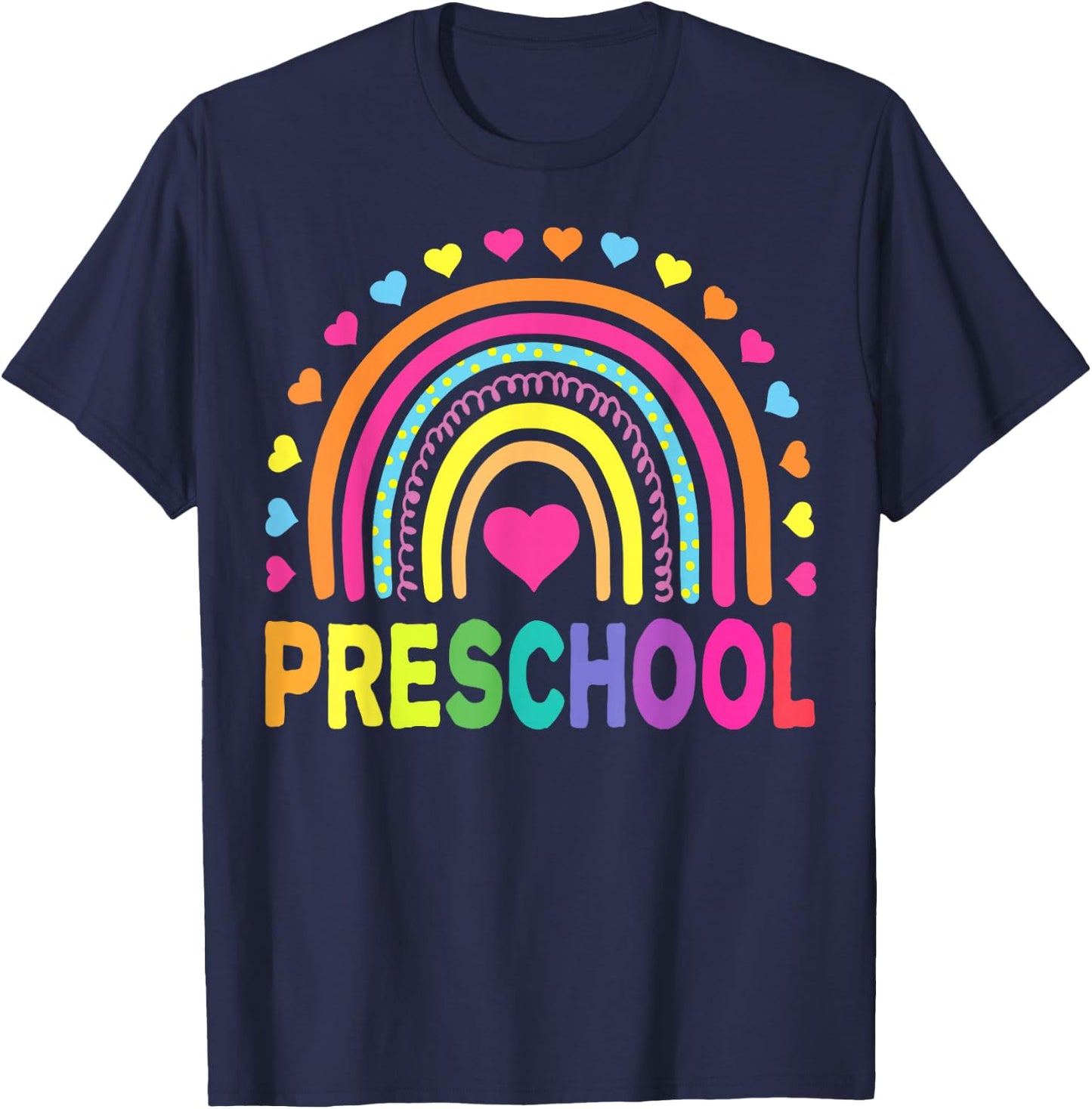Preschool Rainbow Girls Boys Kids Teacher Back to School T-Shirt - T-Shirt | Navy