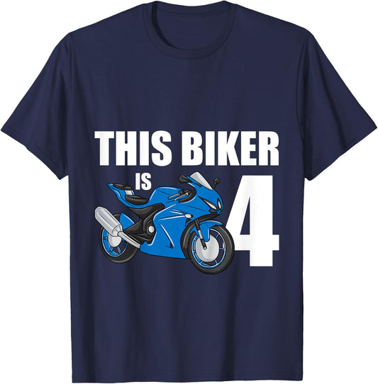 Kids Motorcycle 4th Birthday 4 Year Old Toddler Boys T-Shirt - T-Shirt | Navy
