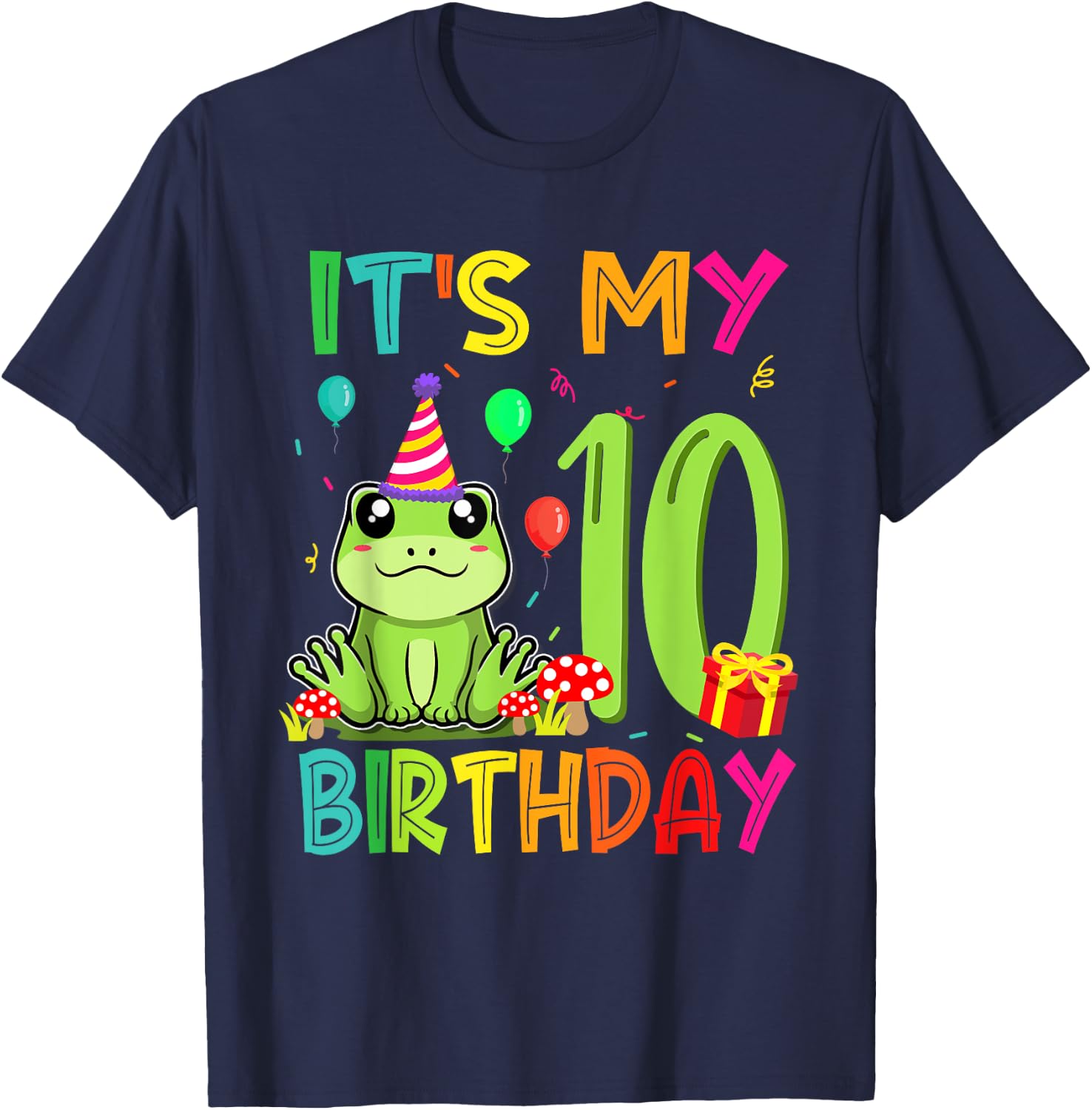 Its My 10th Birthday Frog Animal 10 Years Old Theme T-Shirt - T-Shirt | Navy