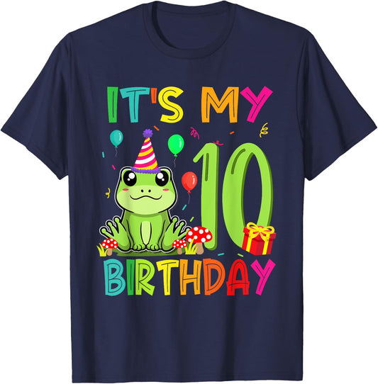 Its My 10th Birthday Frog Animal 10 Years Old Theme T-Shirt - T-Shirt | Navy